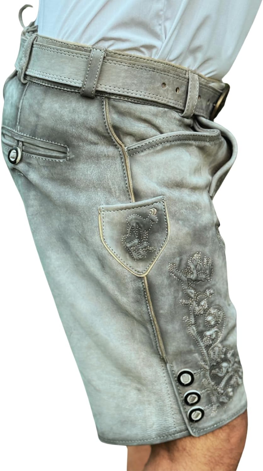 Lederhose Herren Oktoberfest, Traditionelle Wildbock Lederhose, Kurze Bayrische Trachtenhose Mit Tra