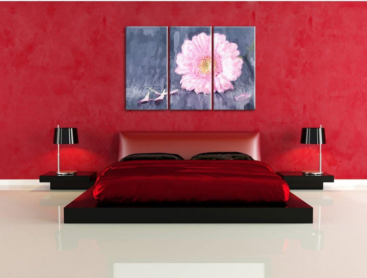 Pixxprint Gerbera auf Boden als Leinwandbild/Grösse: 3 Teilig (120x80) cm/Wandbild/Kunstdruck/fertig