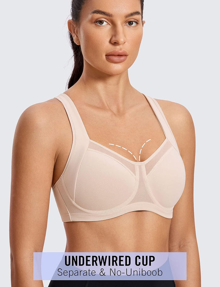 SYROKAN Damen Doppellagiger Sport BH - ohne Bügel,gepolsterte Cups,Ringerrücken 70E Beige, 70E Beige