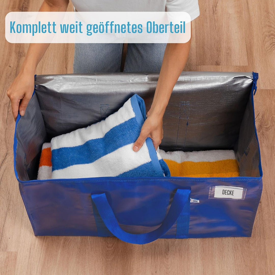 VENO 4 Stück extragrosse Umzugstaschen,Aufbewahrungstasche mit Reissverschlüssen und Tragegriffen, r