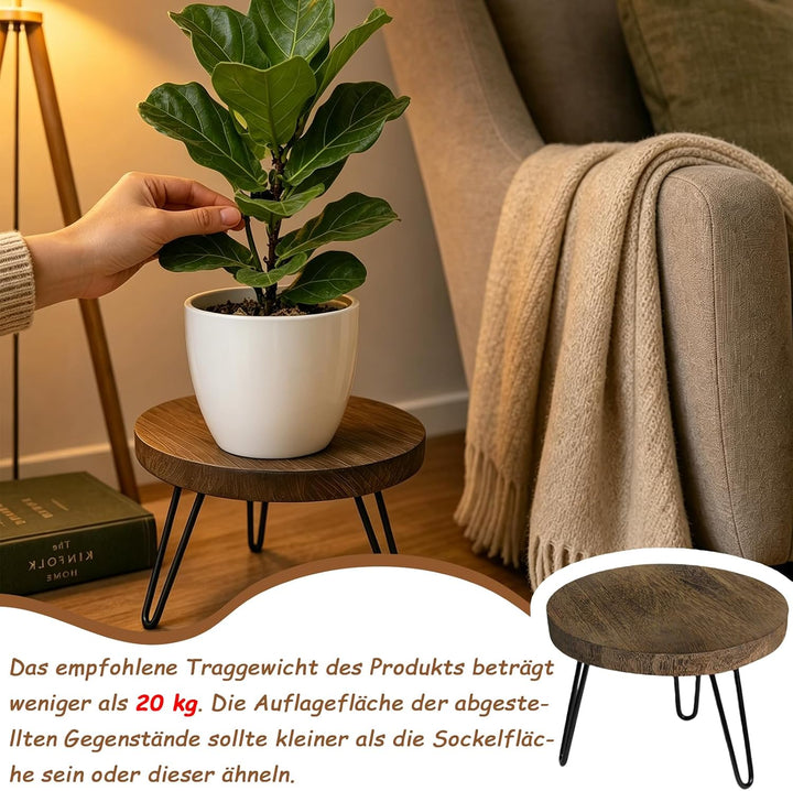 Pflanzenhocker Holz Klein, Blumenständer Rund mit 3 Füssen, Blumenhocker rund, Belastung Blumenhocke