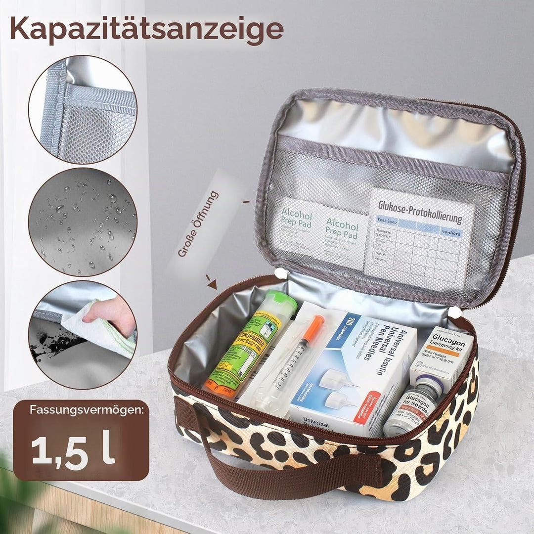 Kühltasche Klein - 3 Farben: Grau, Schwarz, Leopardmuster, Ideal für Lebensmittel, Getränke, Mahlzei