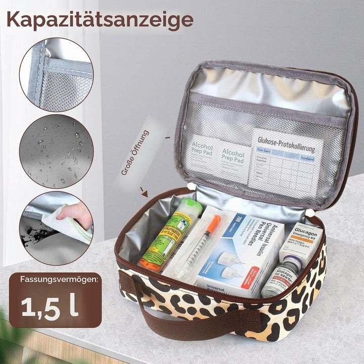 Kühltasche Klein - 3 Farben: Grau, Schwarz, Leopardmuster, Ideal für Lebensmittel, Getränke, Mahlzei