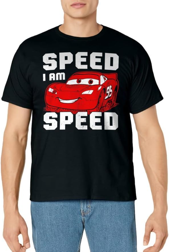 Mens Disney Pixar Cars McQueen SPEED I Am SPEED Graphic T-Shirt Medium Navy