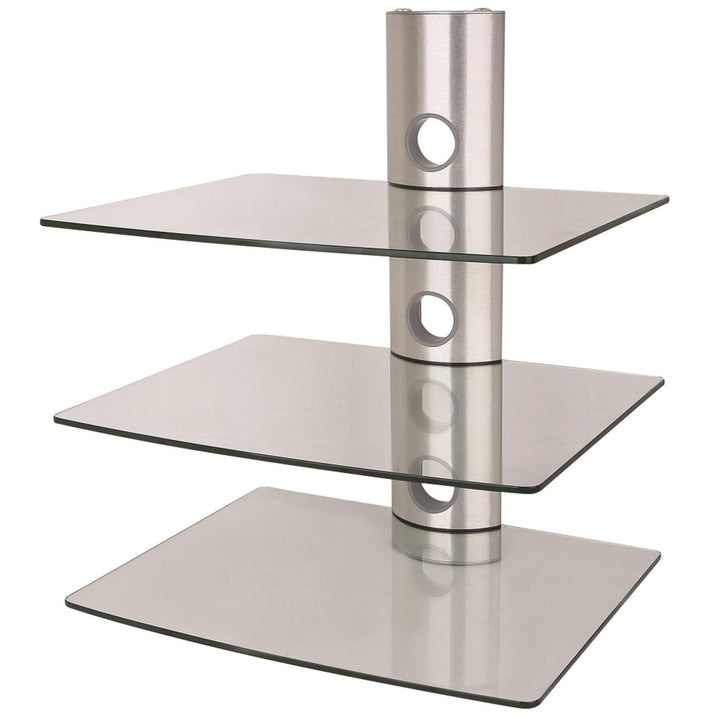 NEG Multimedia TV-Rack Suspender 503S (Silber) mit 3 Glas-Ablagen und Kabelmanagement-System 3 Regal