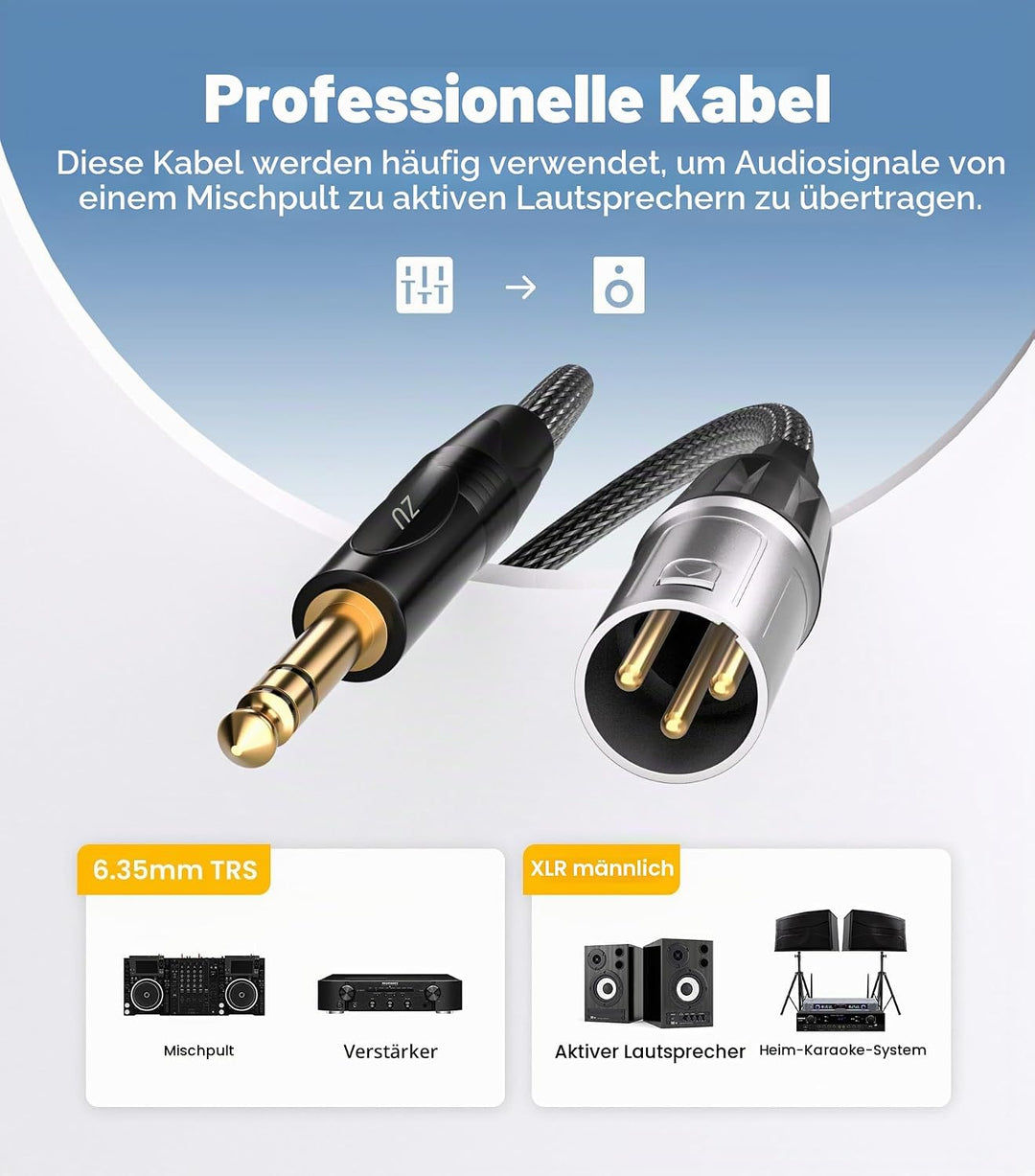 Tisino Klinke 6,3 TRS Auf XLR Kabel, Nylongeflecht Symmetrisches 6,35 Mm Stereo Klinke Auf XLR Signa