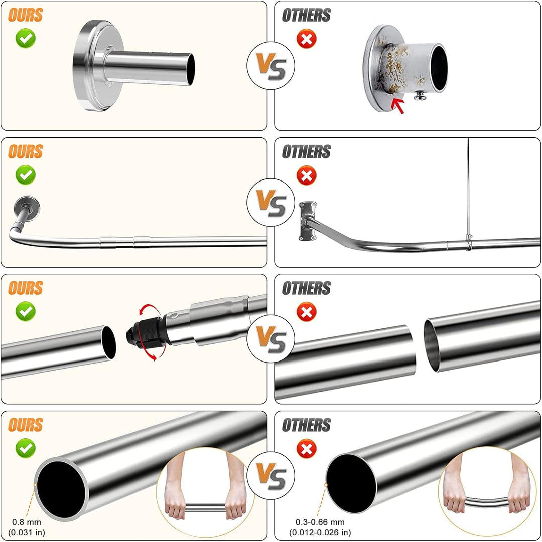 Duschvorhangstange L Form, inkl. 18 Ringe, Bohren Müssen, 90-120 × 90-120 cm, Erweiterbare Edelstahl