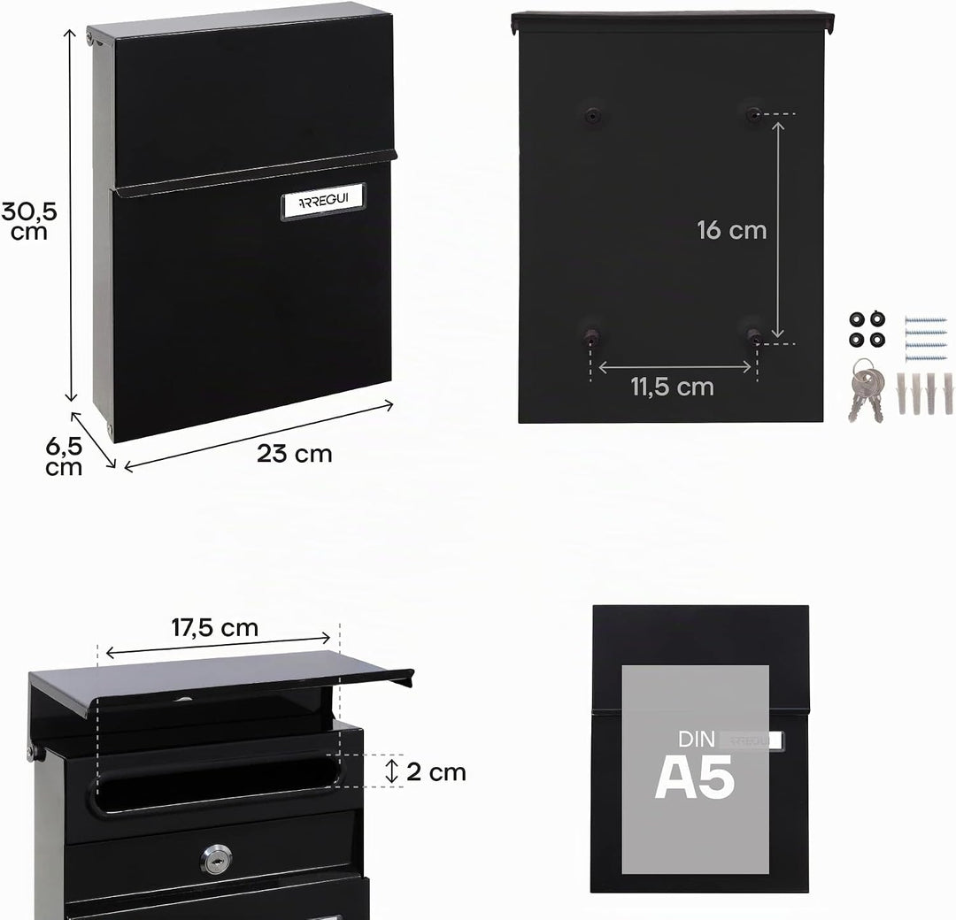 ARREGUI Line E6804 Briefkasten aus Verzinktem Stahl, Grösse S (DIN A5), Wandbriefkasten für den Auss