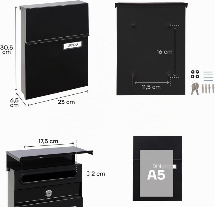 ARREGUI Line E6804 Briefkasten aus Verzinktem Stahl, Grösse S (DIN A5), Wandbriefkasten für den Auss