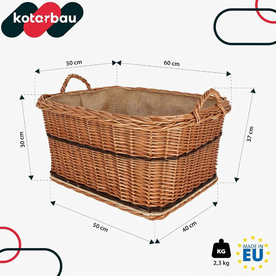 KOTARBAU® Weidenkorb für Brennholz - Holzkorb für Kaminholz - Erntekorb - 60x50 cm - Kaminholzkorb m