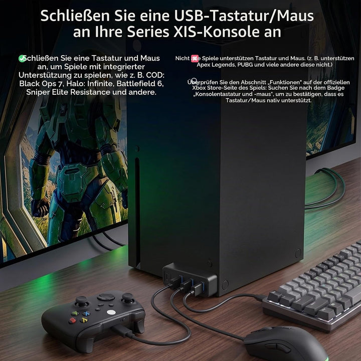 3.0 USB-Hub für Xbox Series X &amp; S, Joso 4-Port-USB-Erweiterung mit Typ-C, kompatibel mit Xbox Series