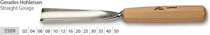 STUBAI Gerades Hohleisen 10 mm | einseitig geschliffen, Serie 55, Stich 9 | präzises Schnitzwerkzeug