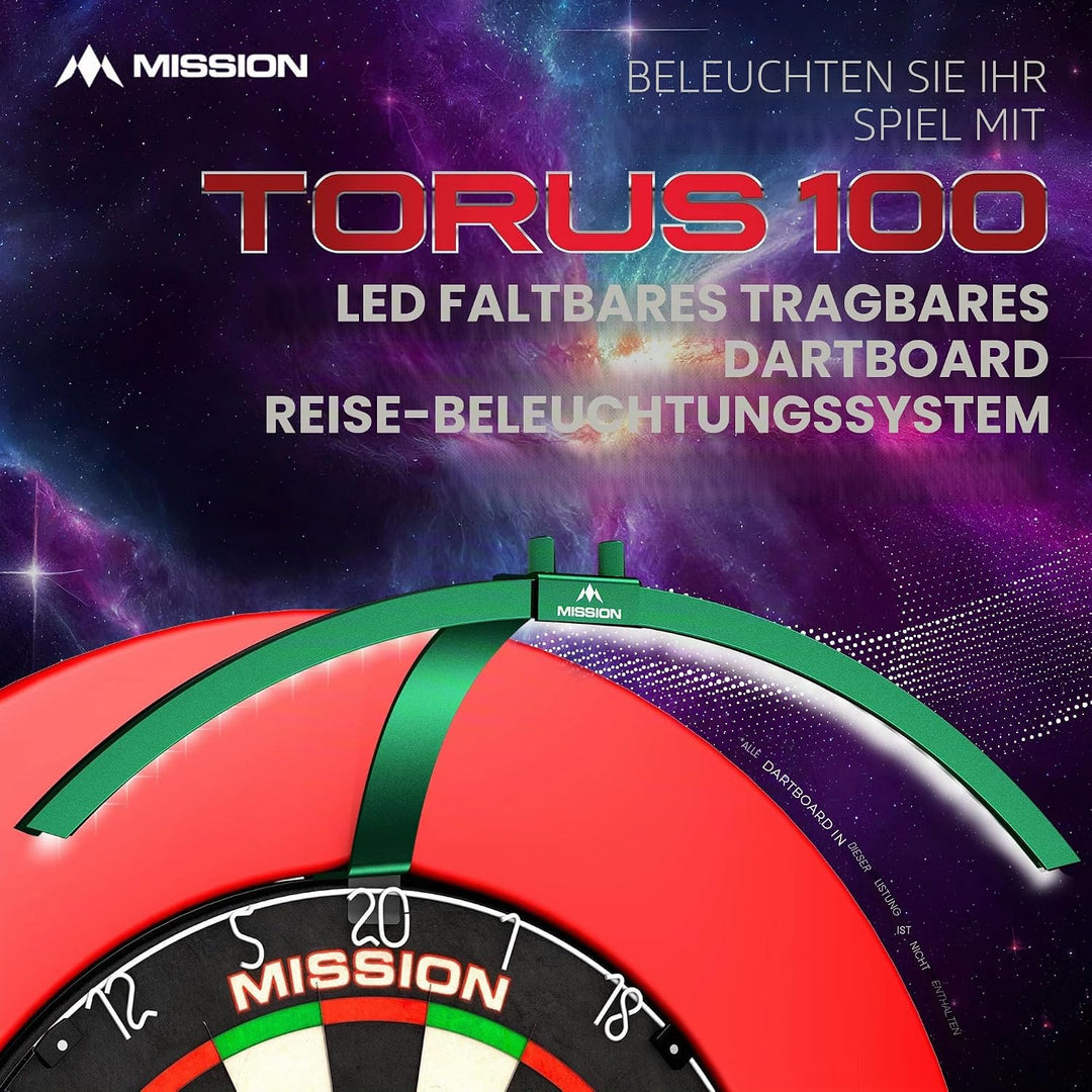 Mission Darts TOR100 Torus 100 | Dartscheibe LED klappbar tragbar Dartscheibe Reise Beleuchtungssyst