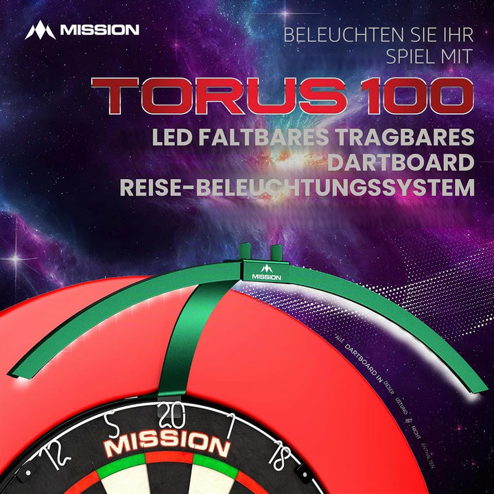 Mission Darts TOR100 Torus 100 | Dartscheibe LED klappbar tragbar Dartscheibe Reise Beleuchtungssyst