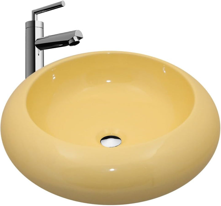 NEG Waschbecken Uno22A (rund) Aufsatz-Waschschale/Waschtisch (gelb) mit breitem Rand und Nano-Beschi