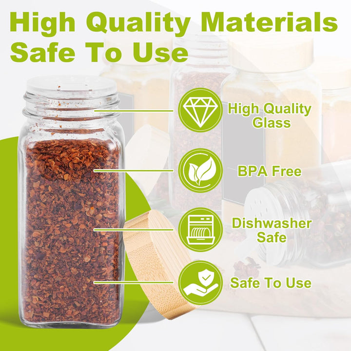12 Stück Gewürzgläser Eckig Set Gewürzglas Aus Glas Spice Jars 120ML Gewürzdosen Mit Etiketten Marke