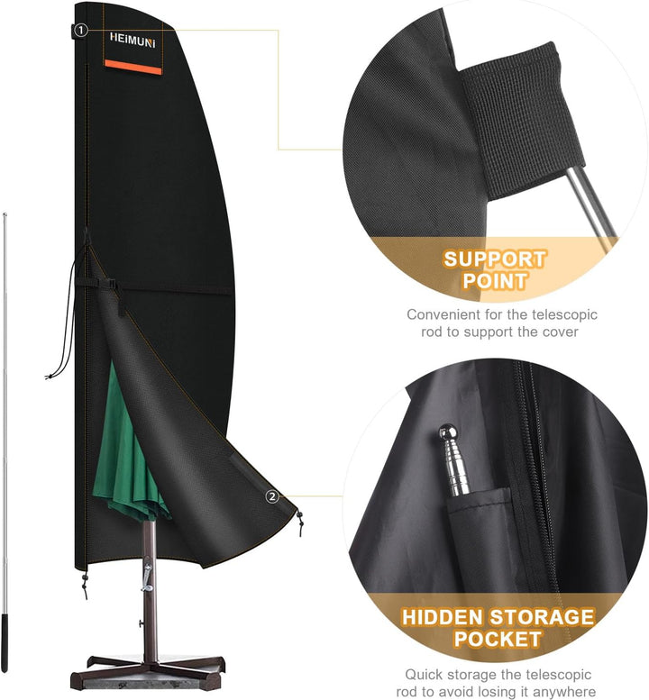 HEIMUNI Schutzhülle Sonnenschirm 3m, Ampelschirm Schutzhülle mit Stab, Abdeckung für Sonnenschirm, A