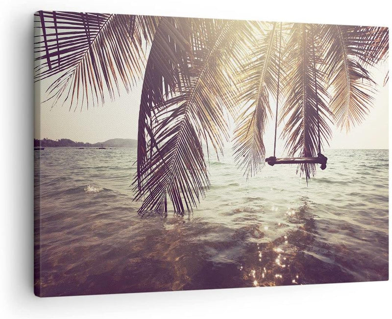 Bilder auf Leinwand Meer Palme Wasser Leinwandbild mit Rahmen 70x50cm Wandbilder Dekoration Wohnzimm