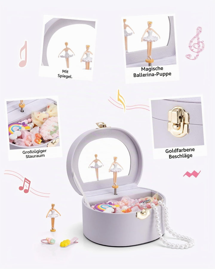 VLANDO Schmuckkästchen Mädchen,Schmuckkasten Kinder mit Drehendem Ballerina | Spielzeug Geschenk 4 5