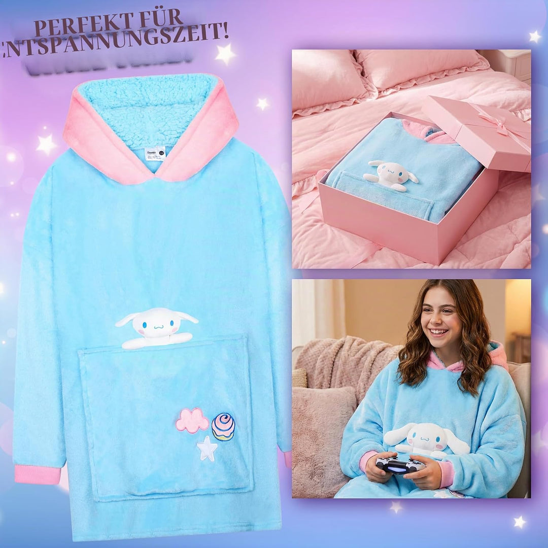 Hello Kitty Sanrio Kapuzenpullover Mädchen Teenager, Oversized Hoodie, Decke mit Ärmeln und Plüschbe