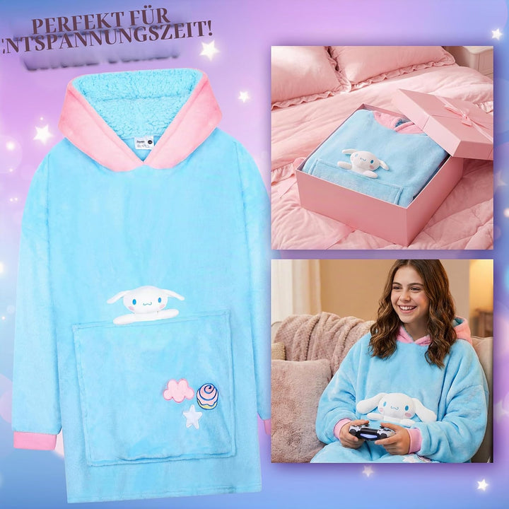 Hello Kitty Sanrio Kapuzenpullover Mädchen Teenager, Oversized Hoodie, Decke mit Ärmeln und Plüschbe