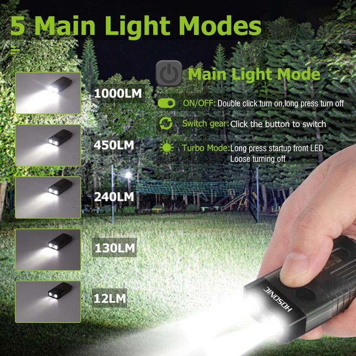 HOSONIC E9 Mini Taschenlampe LED Aufladbar 1000 Lumens, 365nm UV Klein Taschenlampen SchlüSselanhäNg