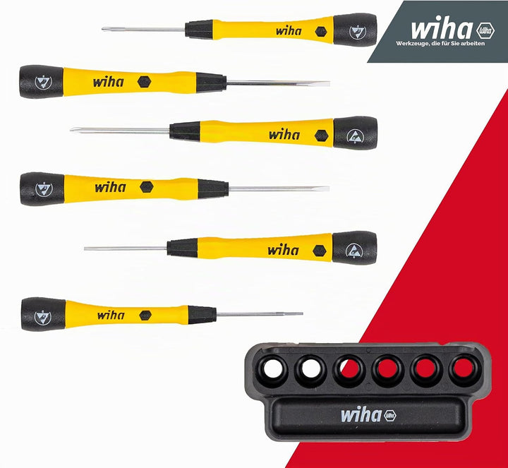 Wiha Feinschraubendreher Set 7-tlg. PicoFinish® ESD I inkl. Halter zum Aufhängen oder Stellen I Schl