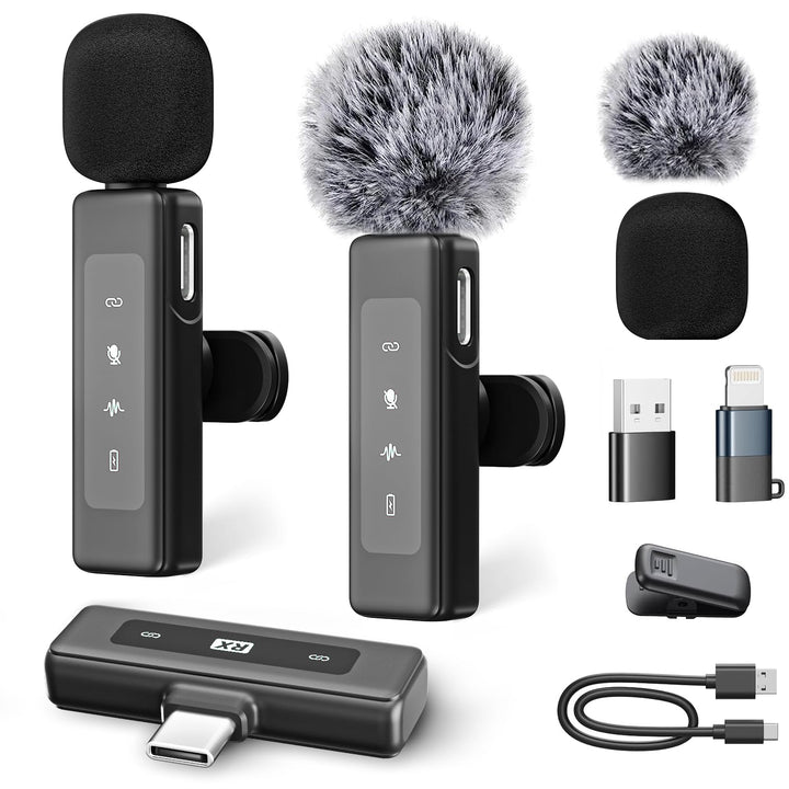 Wireless Lavalier Microphone für iPhone/Android/iPad/Computer ,Mikrofon Handy Mit Rauschunterdrückun