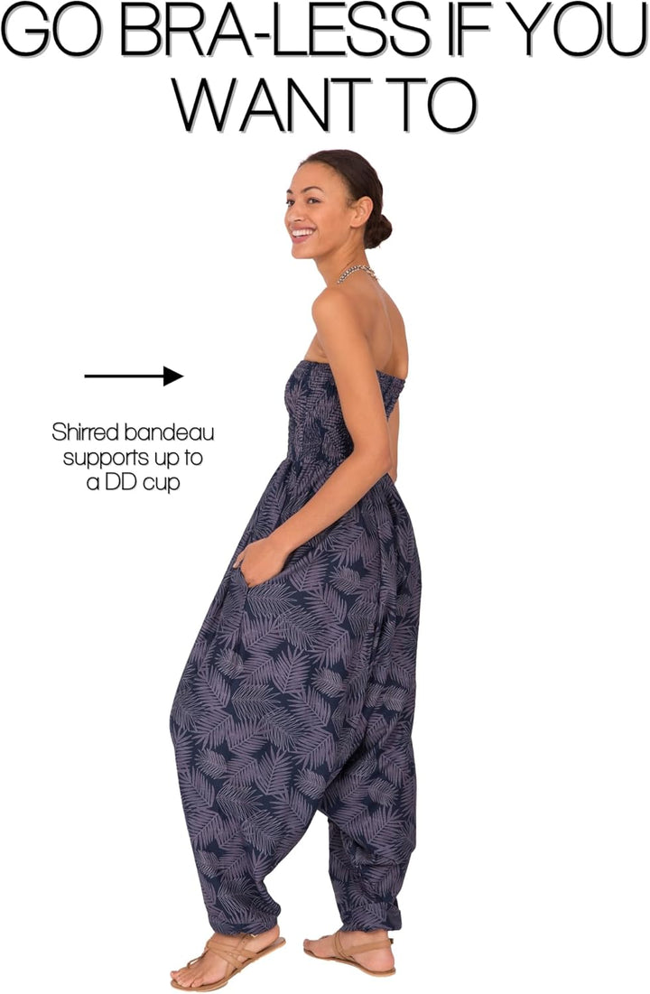 likemary Jumpsuit Damen Sommer – vielseitig tragbarer Einteiler aus Baumwolle – Haremshose mit flies