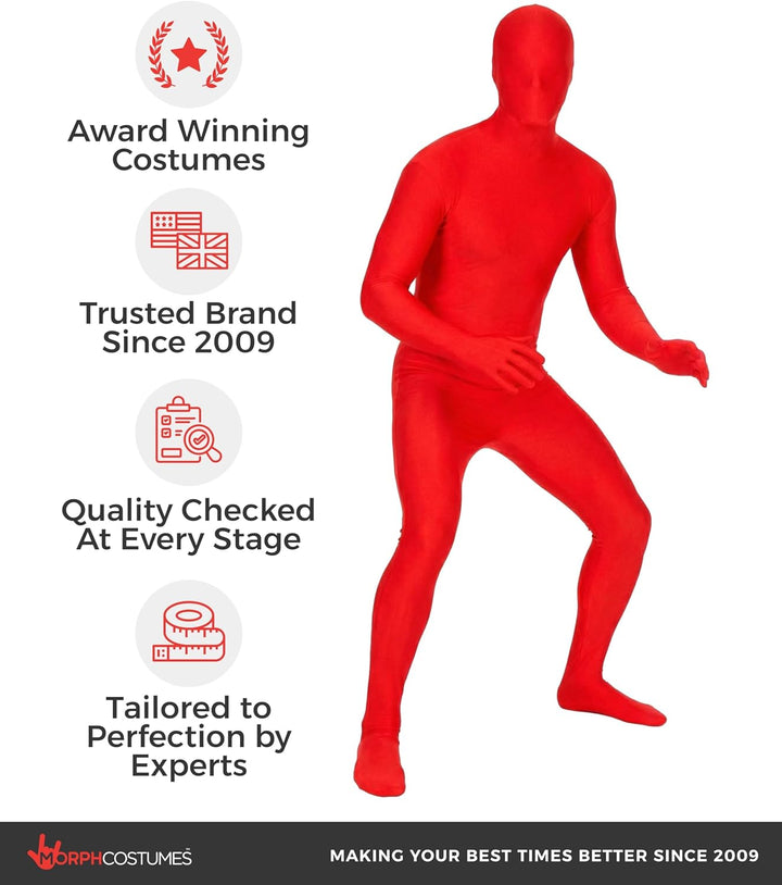 MSUIT Roter Morphsuit für Erwachsene, Ganzkörperanzug Herren Damen, Faschingskostüm - L (163cm-175cm