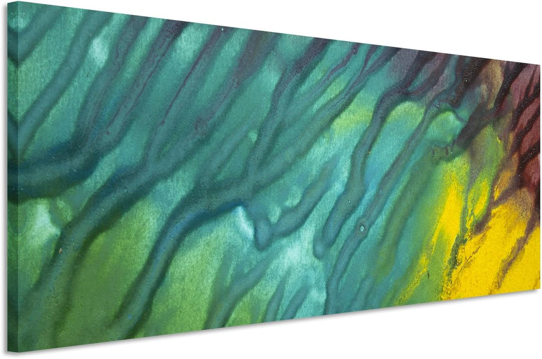 Wandbild 150x50cm Leuchtendes Aquarell mit Struktur auf Leinwand für Wohnzimmer, Büro, Schlafzimmer,