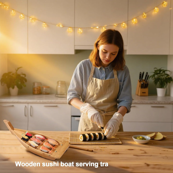Umweltfreundliche Bambus Sushi Bootsplatte Lackierte Oberfläche in Lebensmittelqualität Perfekt für