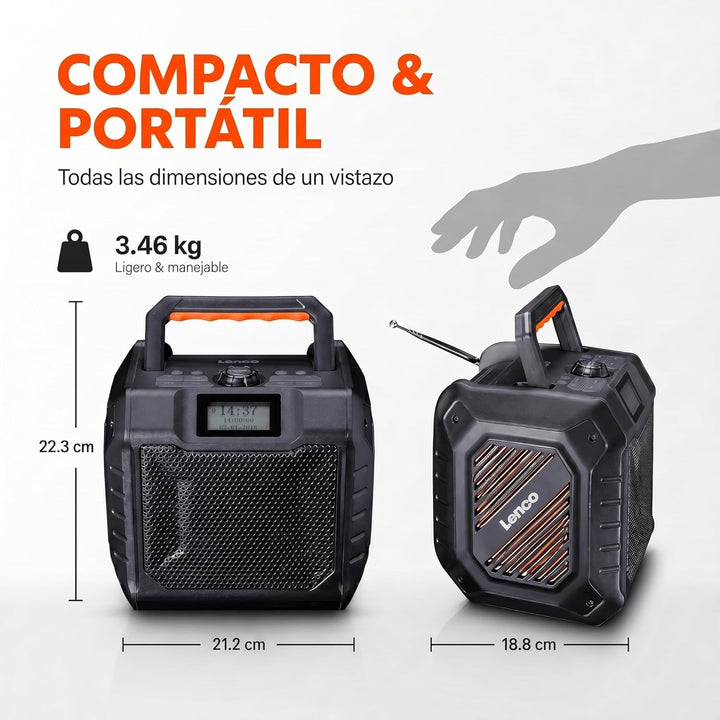 Lenco ODR-160BK Outdoor-Radio - DAB+/FM-Radio, Bluetooth-Lautsprecher, stossfest & wasserdicht, SD-K