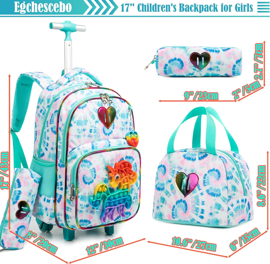 Egchescebo Schule Kinder Rolling Backpack für Mädchen mit Rädern Trolley Wheeled Backpack, 041123-bo