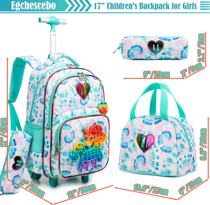 Egchescebo Schule Kinder Rolling Backpack für Mädchen mit Rädern Trolley Wheeled Backpack, 041123-bo