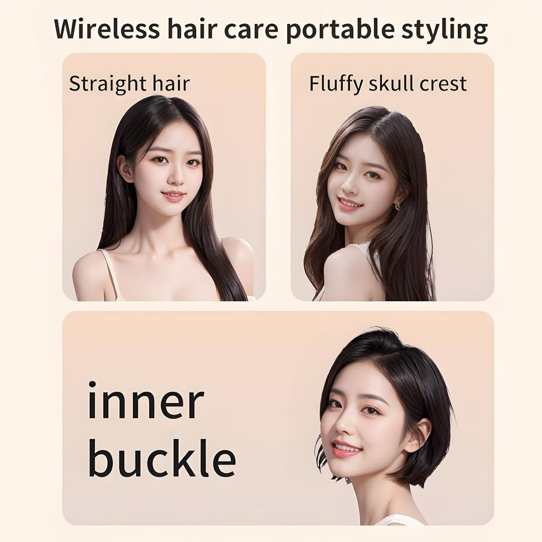 Mini-Haarglätterbürste, 2-in-1 kabellos & tragbarer Haarglätter und Volumen-Heiκκamm, 30s Schnellauf