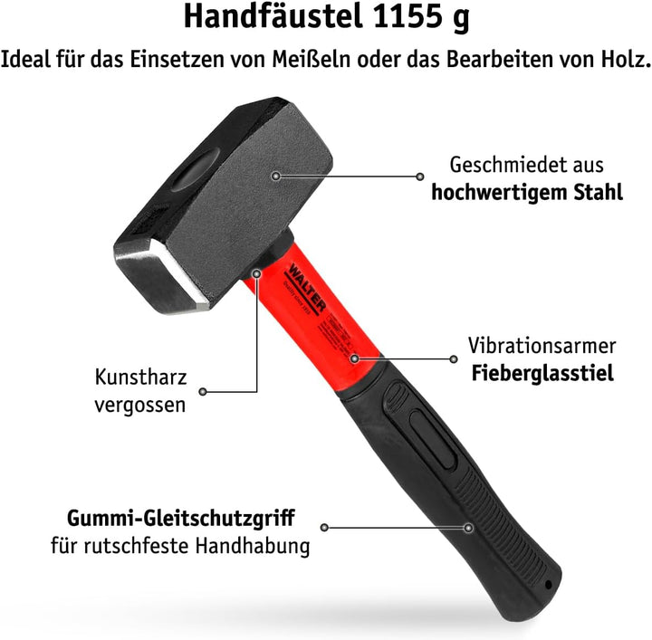 WALTER Hammer-Set 3-tlg., Schlosserhammer, 300, 300, 1000, Gummischonhammer, Gummi Gleitschutzgriffe