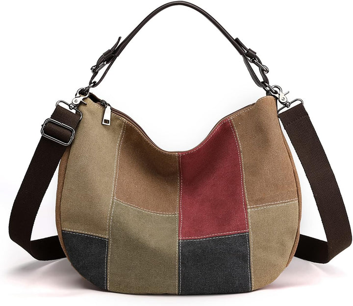 PORRASSO Retro Schultertasche Canvas Umhängetasche Damen Handtasche Hobotasche Crossbody Bag für Arb
