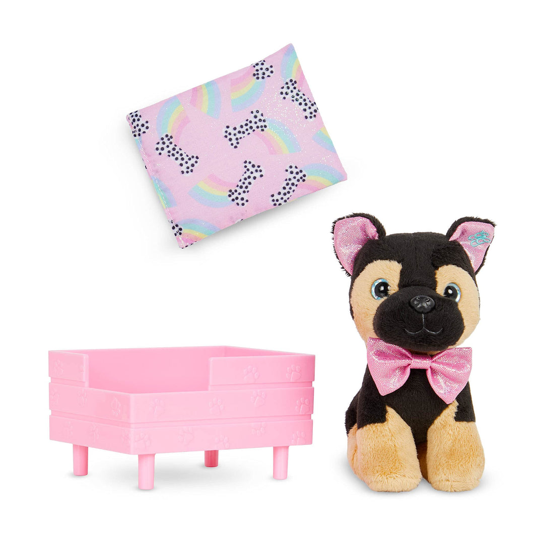 Glitter Girls - Jax - 15 cm Plüschwelpe zum Anfassen - Deutscher Schäferhund Puppe - Hundebett & Dec