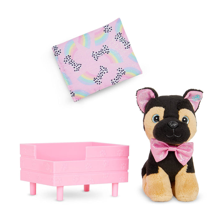 Glitter Girls - Jax - 15 cm Plüschwelpe zum Anfassen - Deutscher Schäferhund Puppe - Hundebett & Dec