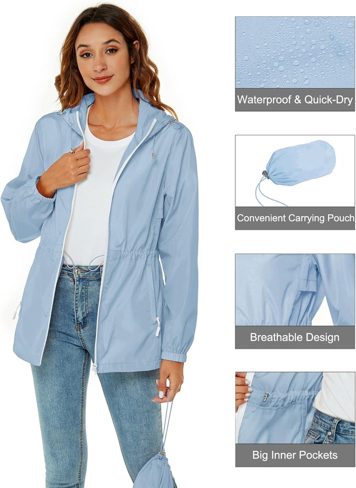 Rapbin Regenjacke Damen Wasserdicht Atmungsaktiv Leicht Outdoorjacke Windbreaker Packbare Regenmante