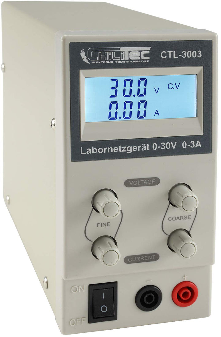 Labornetzgerät mit beleuchtetem Display 0-30V Regelbar I max. 3A 90Watt Kurzschlussfest Überlastschu
