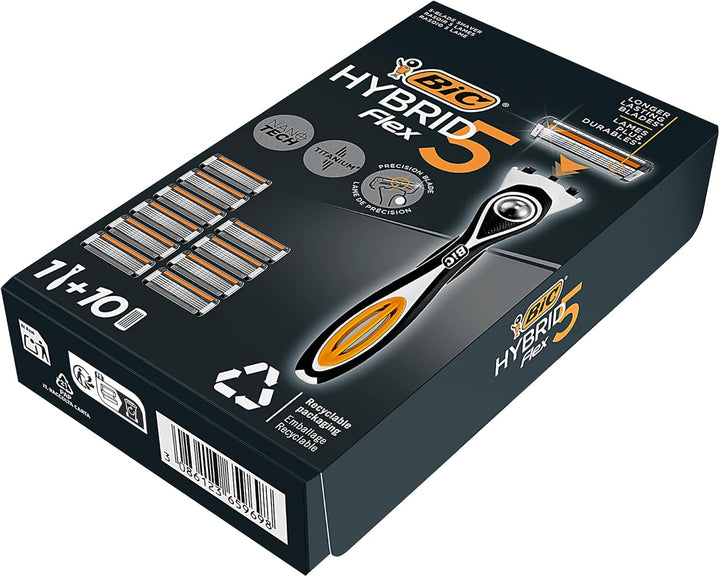 BIC Hybrid 5 Flex Rasierer Herren, Nassrasierer mit 10 Wechselklingen mit je 5 Klingen, mit Aloe Ver