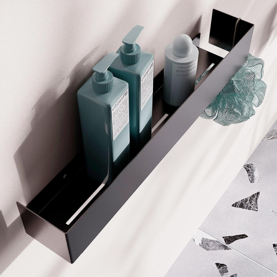 Duschablage Ohne Bohren 50cm Schwarz - Modernes Wandregal für Badezimmer | Bedregal Wand Metall Pulv
