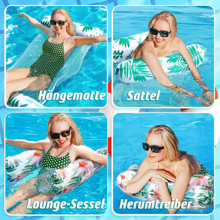 Luftmatratze Pool XL, 2 Stück Wasserhängematte Erwachsene, 4 in 1 Luftmatratze Wasser Pool Zubehör S