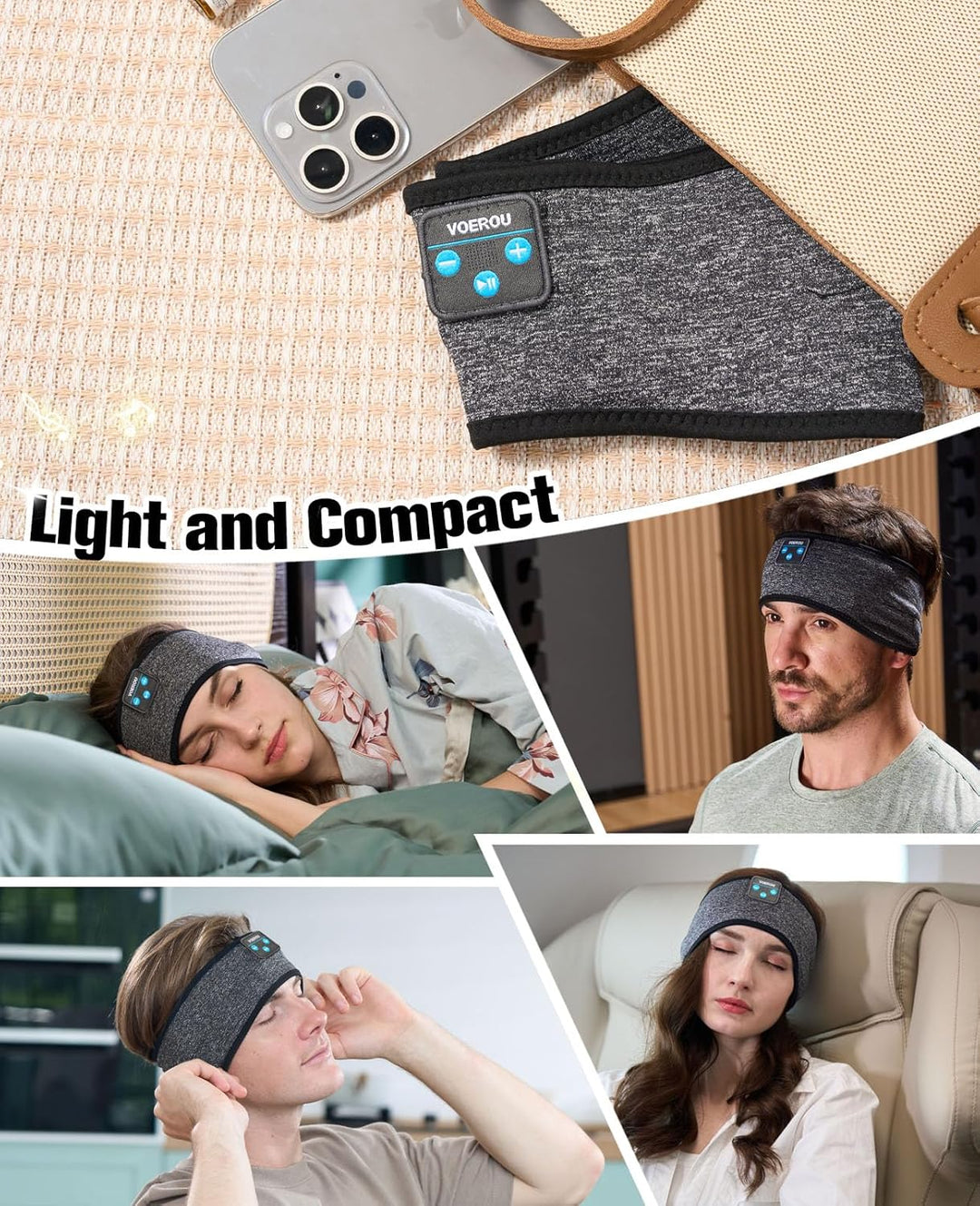 Voerou Cuffie per dormire Con Fascia Bluetooth, cuffie Wireless Comfy Band, cuffie per dormire Con a
