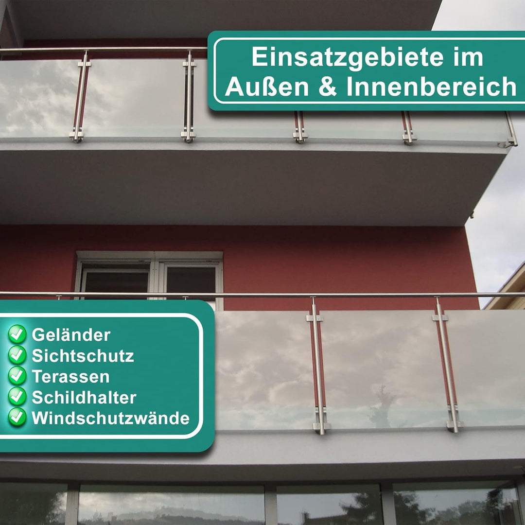 PRIOstahl Glashalter 4 Stück Glasklemmen Klemmhalter Glasplattenhalter mit Sicherungsplatte + Sicher