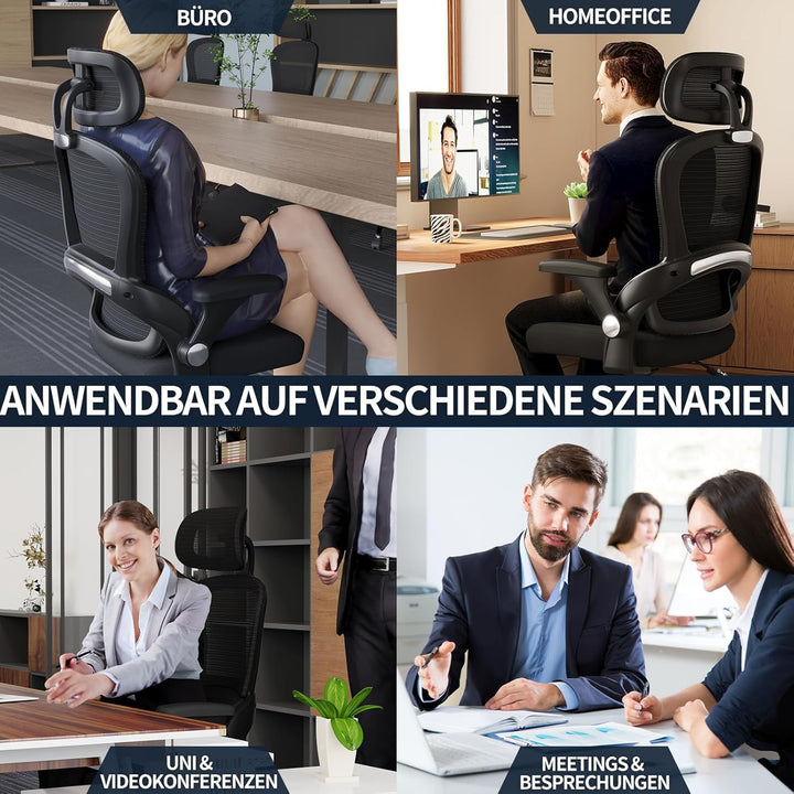 TRALT Ergonomischer Bürostuhl - Schreibtischstuhl mit Verstellbare Kopfstütze Höhenverstellbarer Bür
