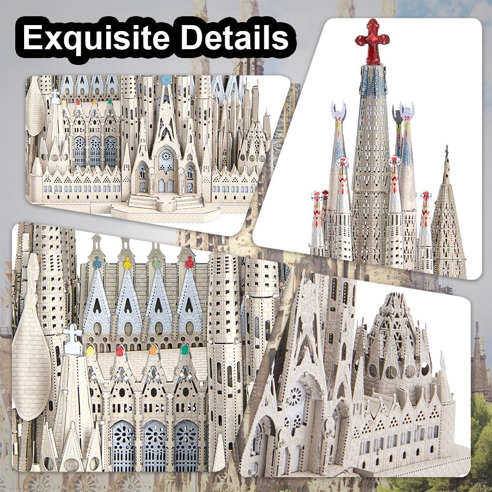 Piececool 3D Puzzle Metall Architecture Sagrada Familia, 3D Metall Puzzle für 340 Edelstahl, Ganzes