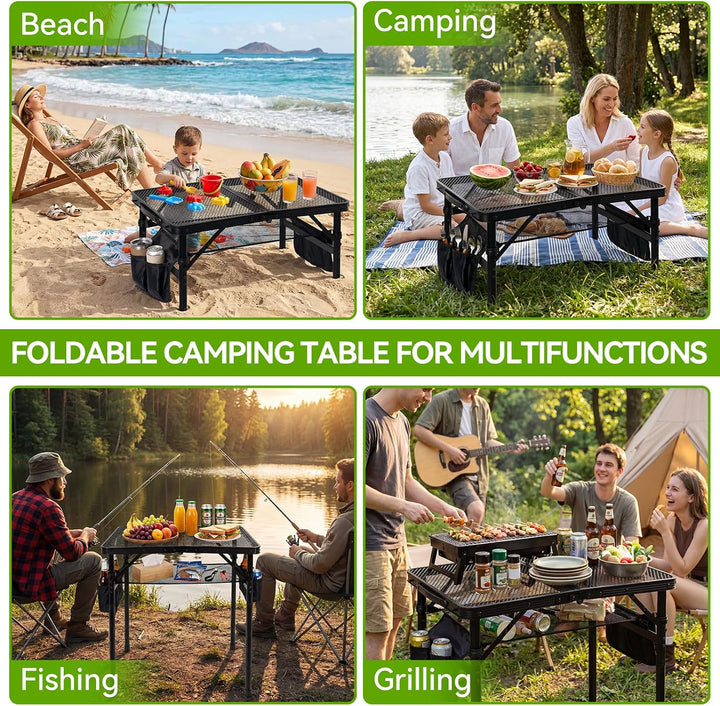 Campingtisch Klappbarer 60×40cm 3-Fach Höhenverstellbarer Grilltisch mit Metallgitter-Tischplatte un